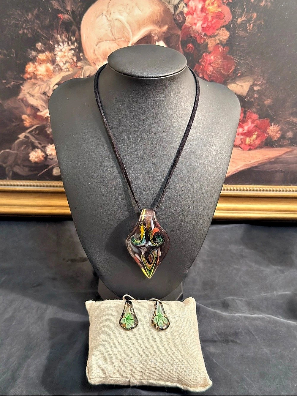 Murano-Style Glass Necklace & Earrings